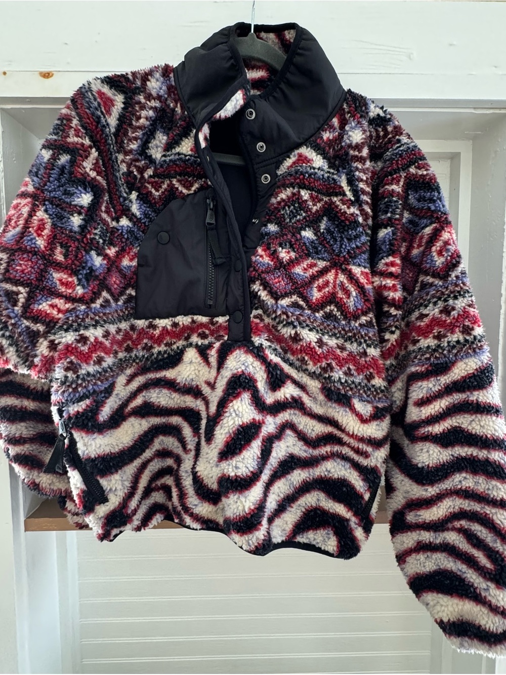 FP Movement by Free People Multicolor Fleece Pullover Jacket - Red, Black, Cream